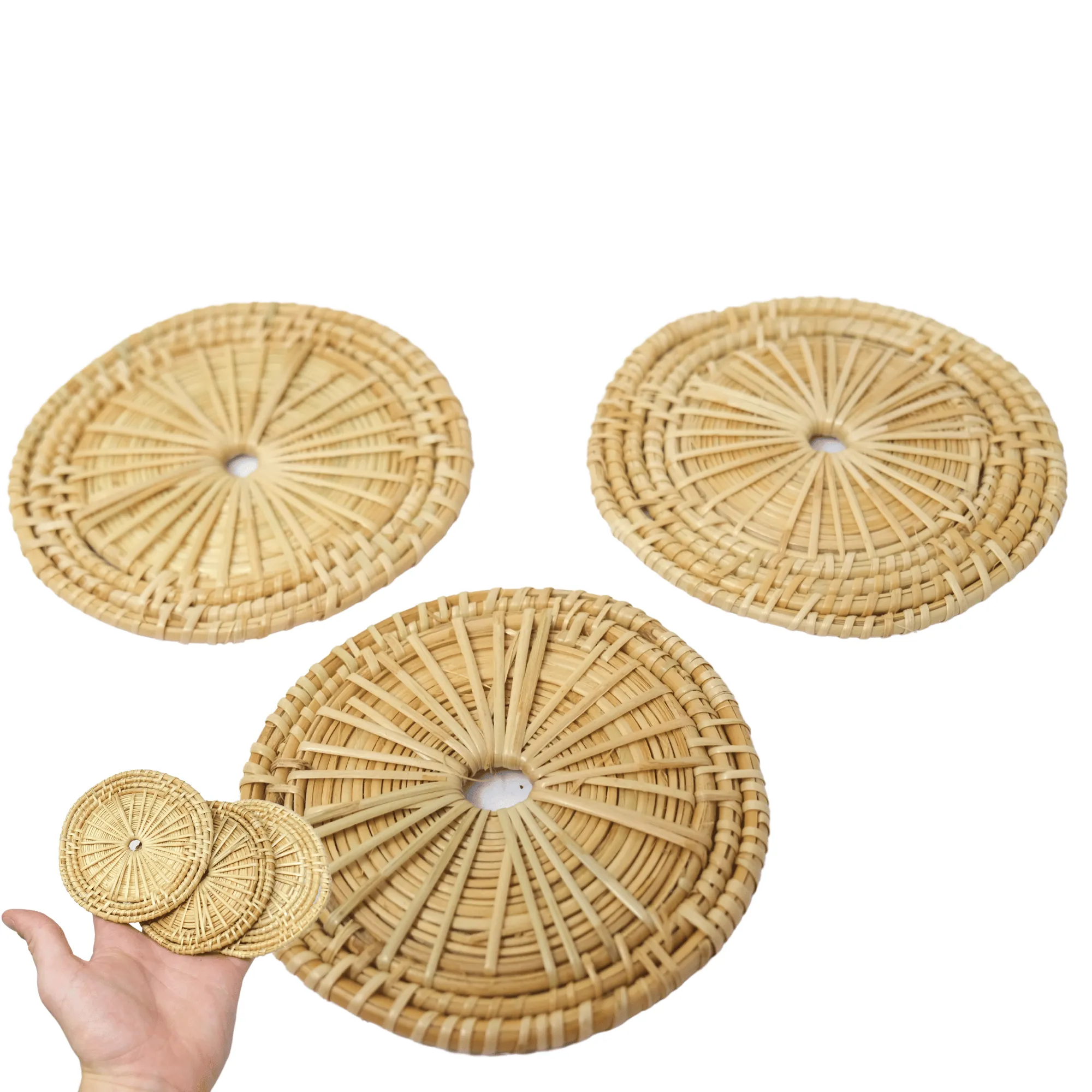 1236 3 Pack Natural Bamboo 4-Inch Round Mats