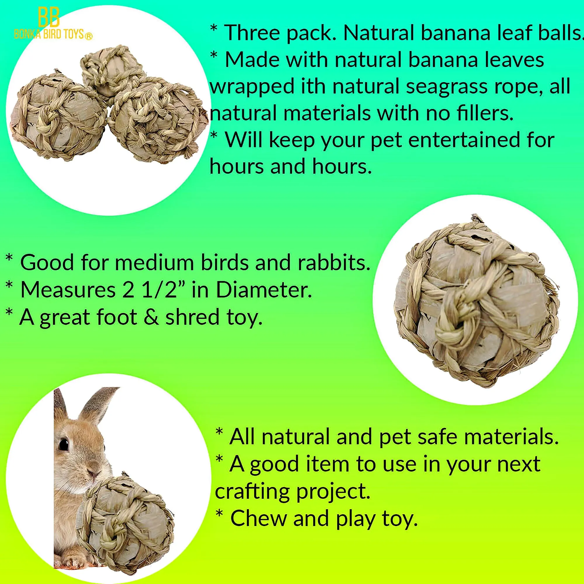 1277 PK3 Natural Banana Leaf Balls: Perfect for Birds and Rabbits