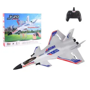 2.4GHz J20 RC Fighter Jet with Cool Lights - Remote Control Fixed-Wing Aircraft Made of Durable Foam - Model Glider Toy with Auto-Balance Feature and 300 Meter Range