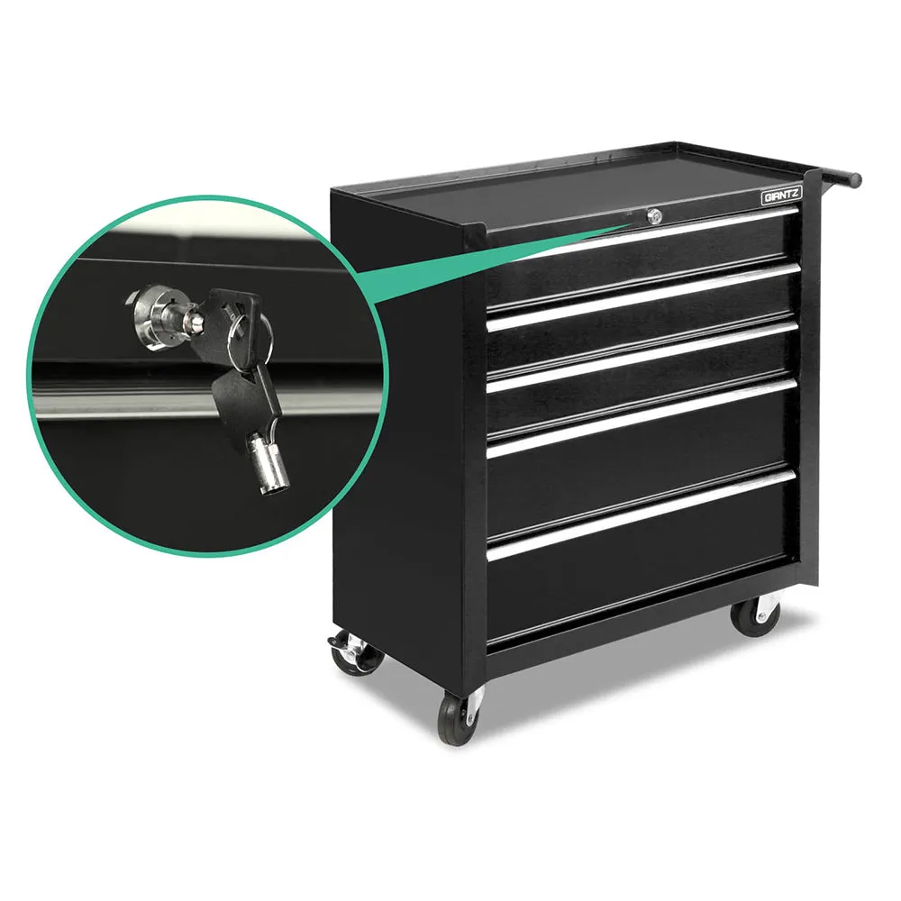 5 Drawer Mechanic Tool Box Cabinet Storage Trolley Toolbox - Black