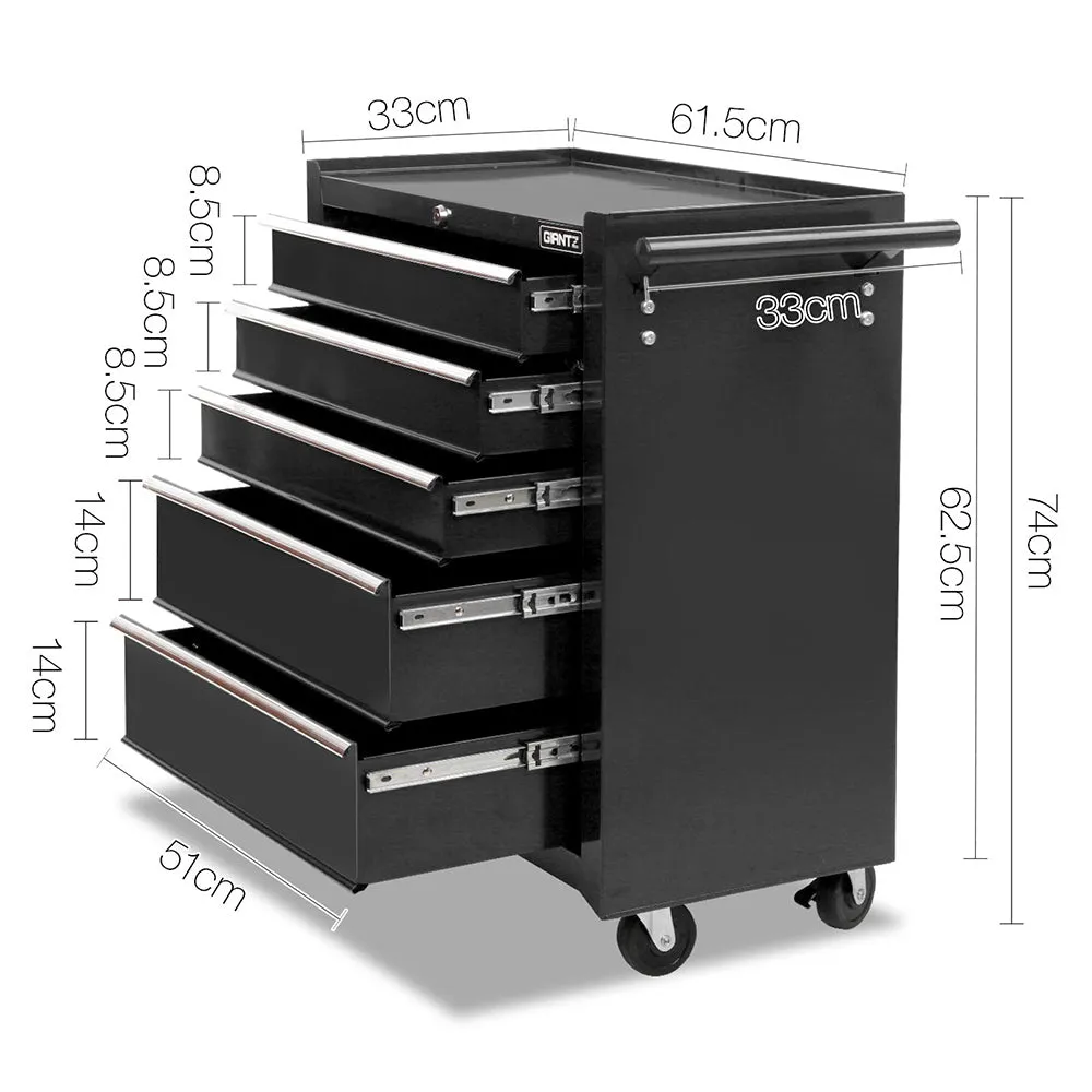 5 Drawer Mechanic Tool Box Cabinet Storage Trolley Toolbox - Black