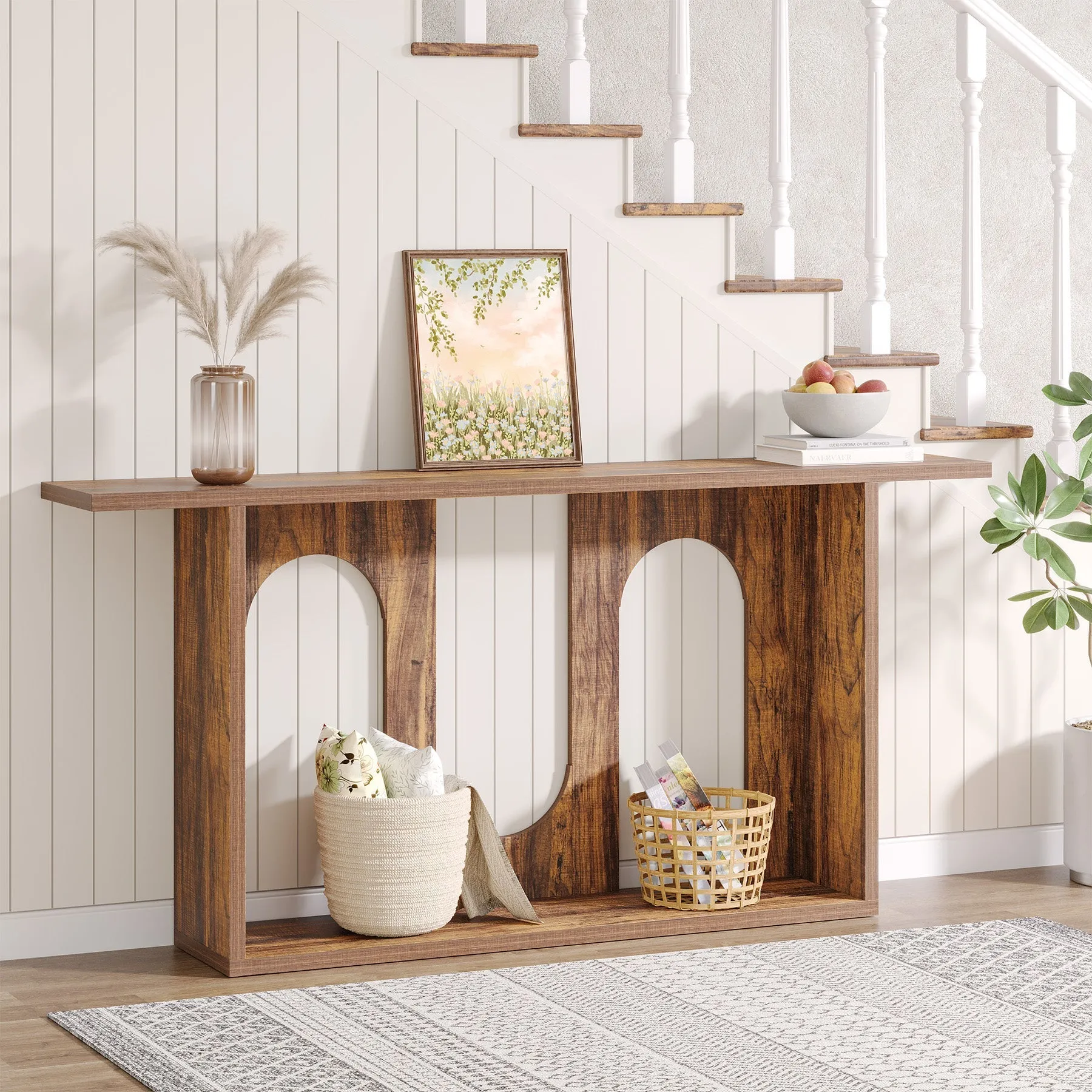 70.9" Console Table, Farmhouse Long Entryway Sofa Table with Storage