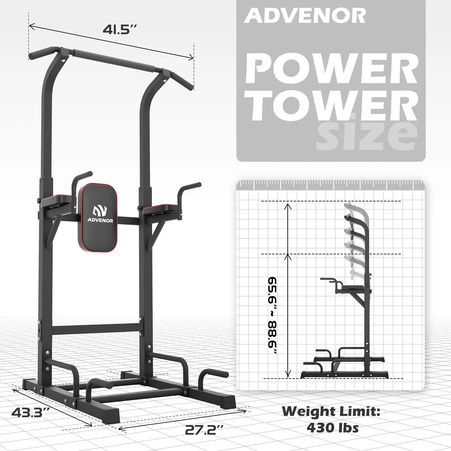 ADVENOR Power Tower Dip Station Pull Up Bar for Home Gym Dip Stands Strength Training Workout Equipment