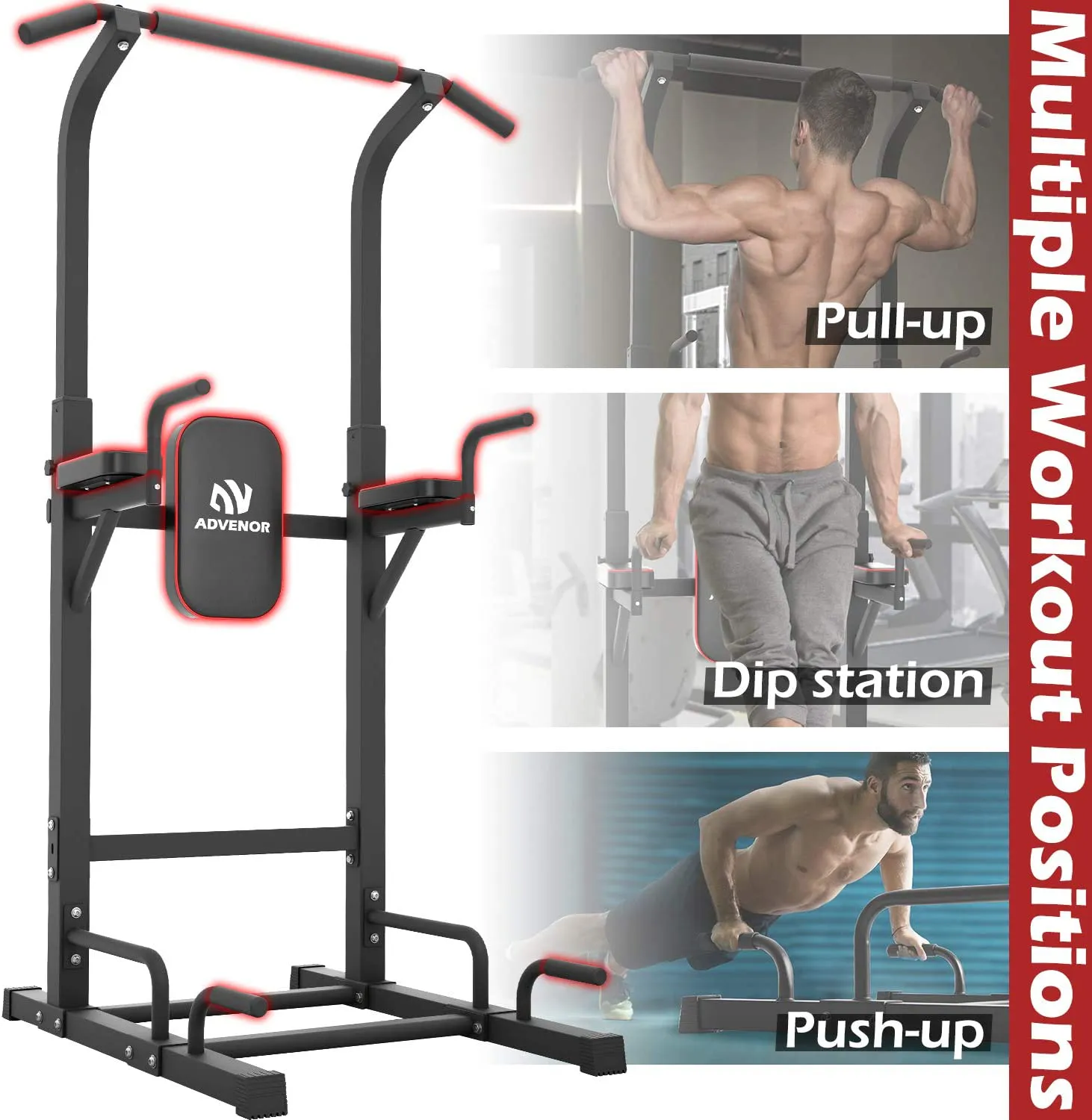 ADVENOR Power Tower Dip Station Pull Up Bar for Home Gym Dip Stands Strength Training Workout Equipment