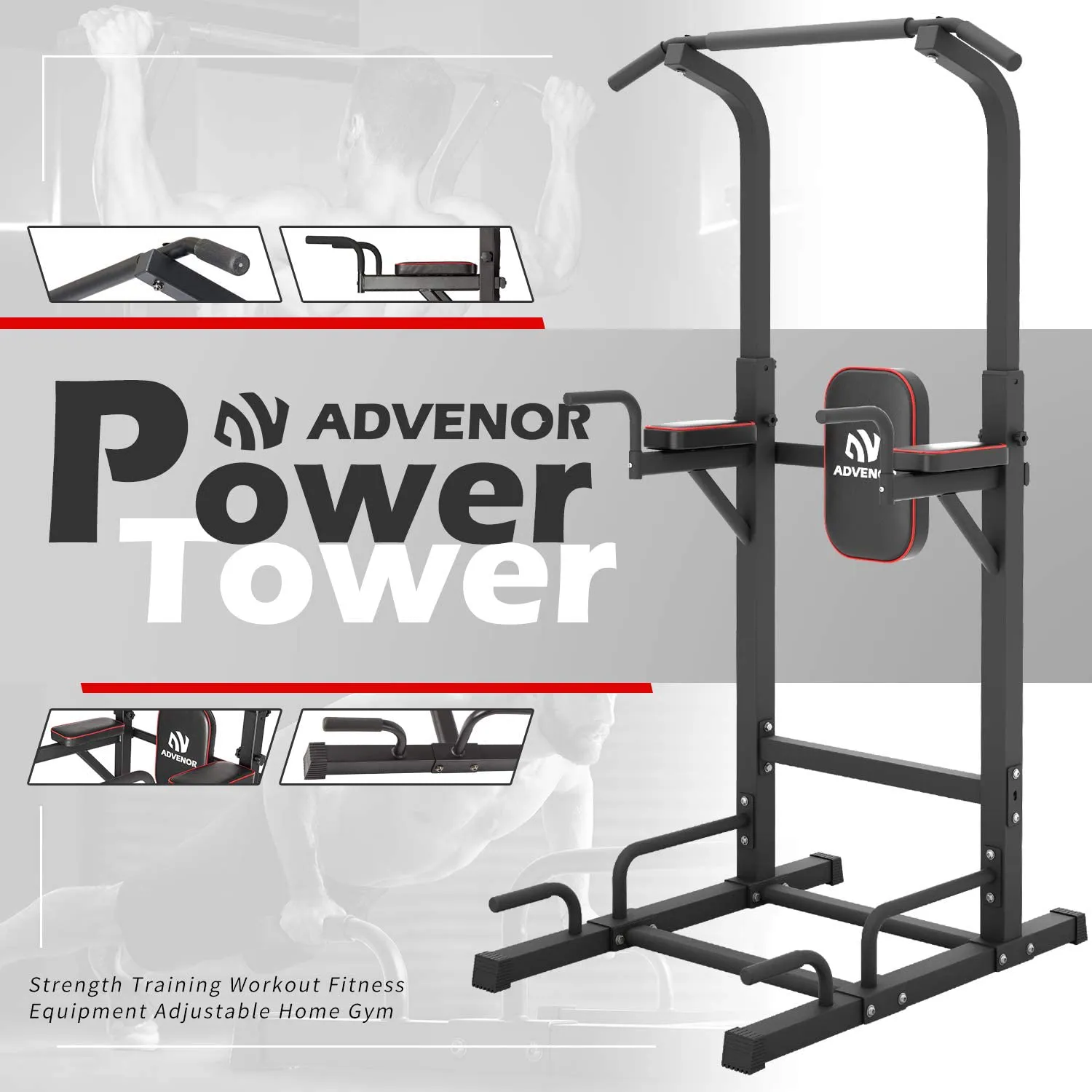 ADVENOR Power Tower Dip Station Pull Up Bar for Home Gym Dip Stands Strength Training Workout Equipment