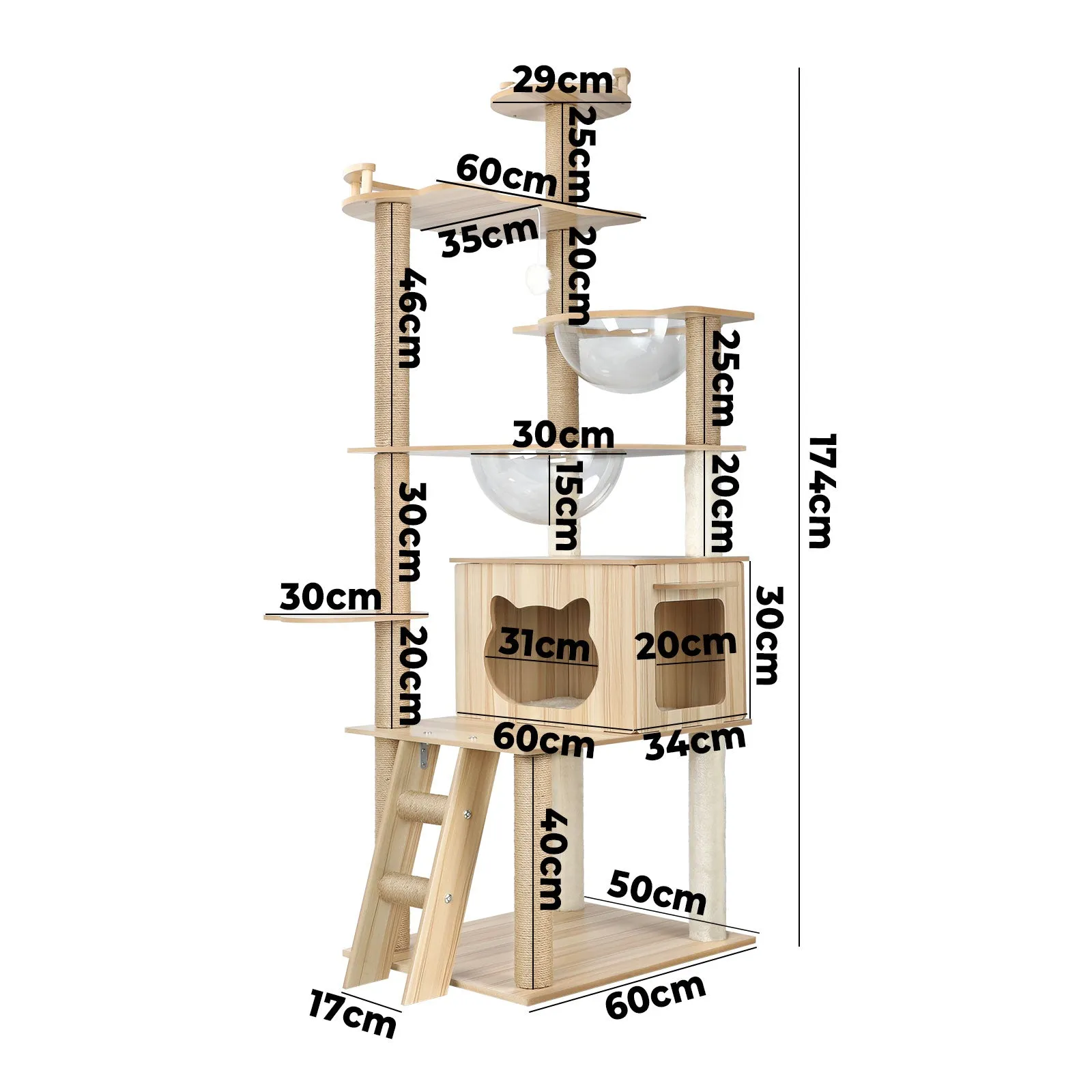 Alopet Cat Tree Scratching Post Scratcher Tower Wood Condo House Bed Large 174CM