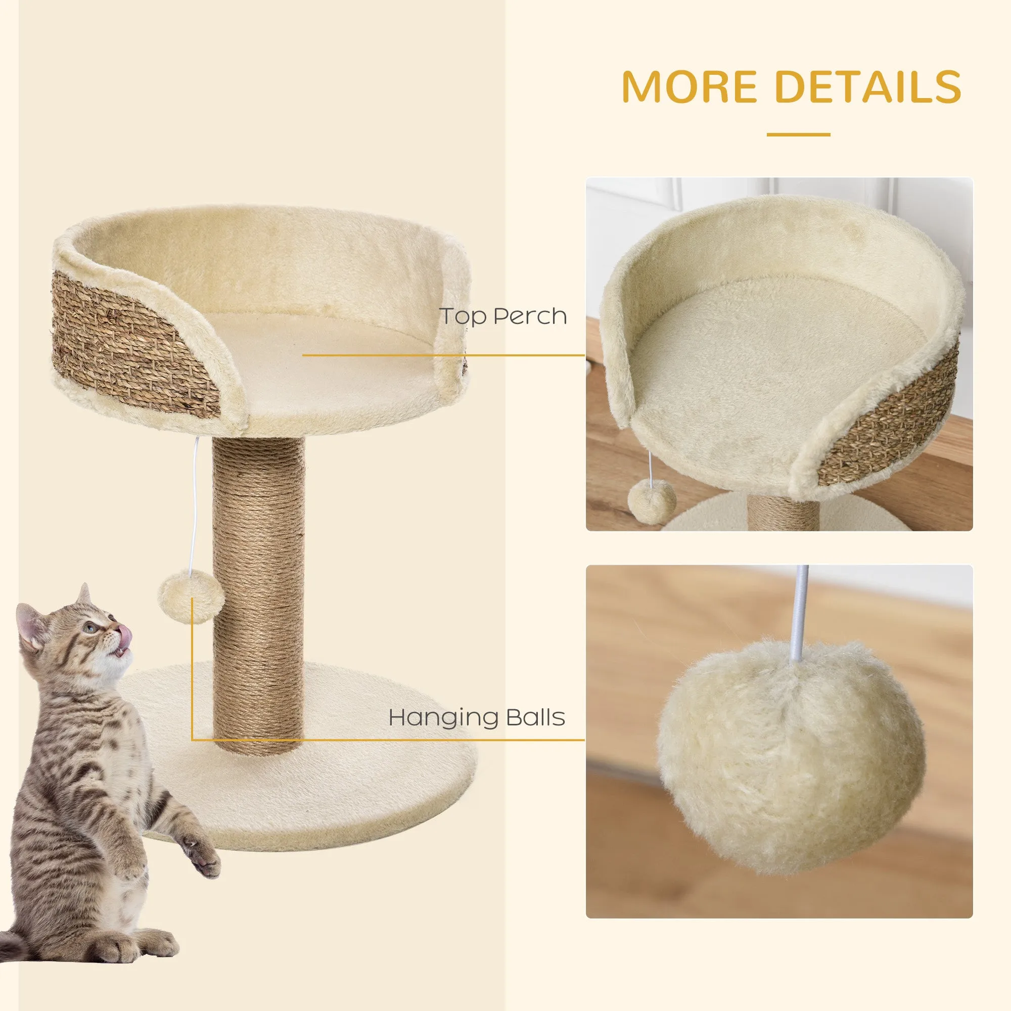 Basics Cat Tree Tower With Bed and Scratching Post,Cat Scratching Post Activity Center Kitten House with Dangling Ball Perch, Beige