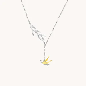 Bird And Leaves Silver Necklace