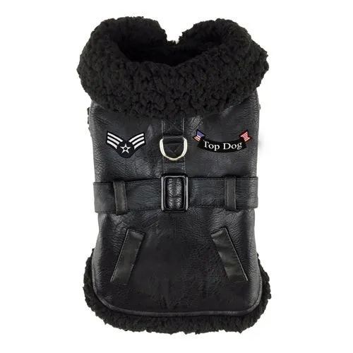 Black Top Dog Flight Coat with Leash