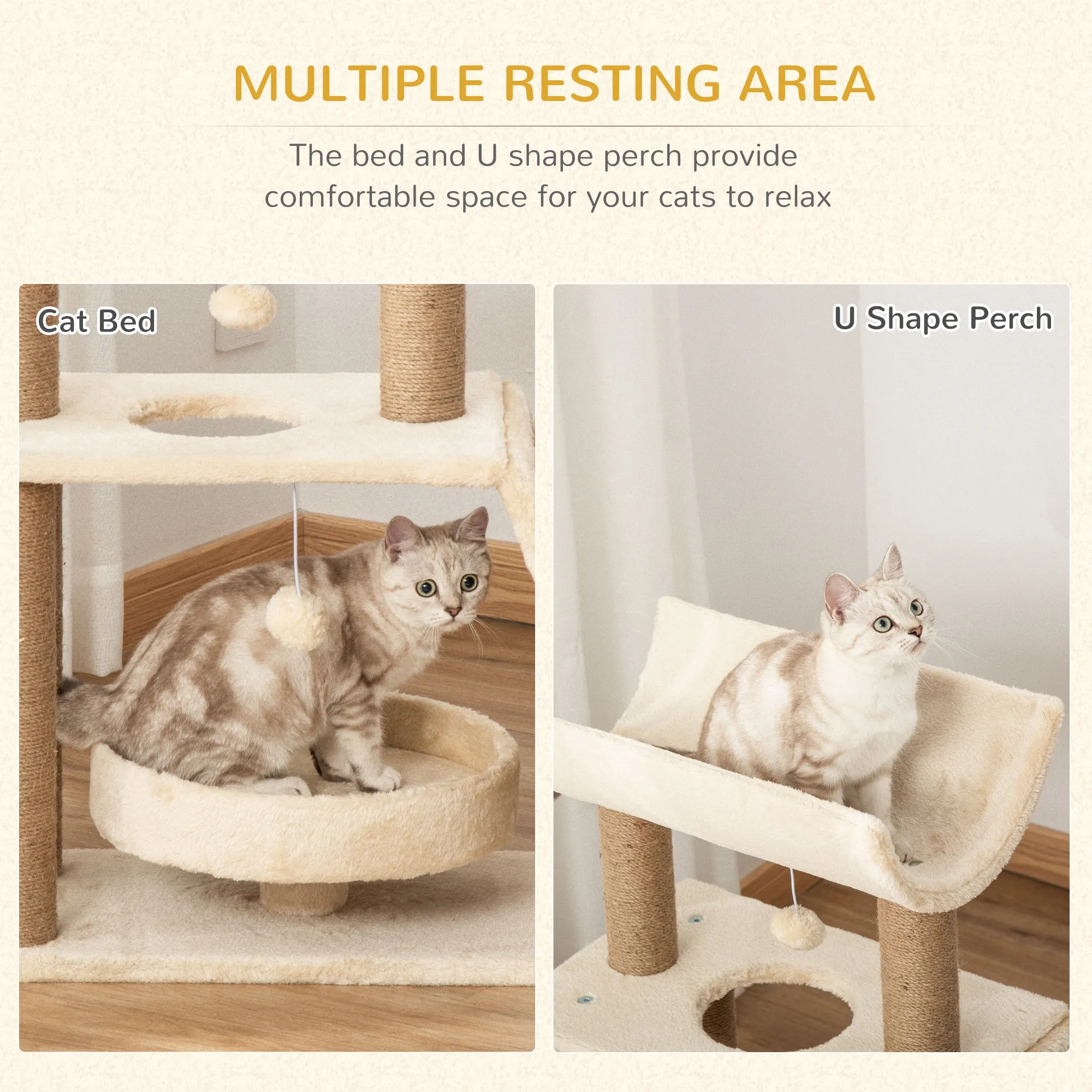 Cat Tree for Indoor Cats with Scratching Posts Pad, Kitten Tower with Bed Perch Ball Toy, 60 x 30 x 76 cm, Brown