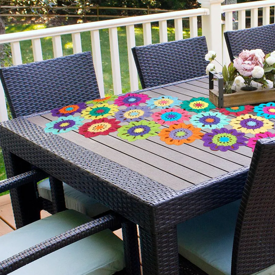 Colorful Crocheted Flower Table Runner