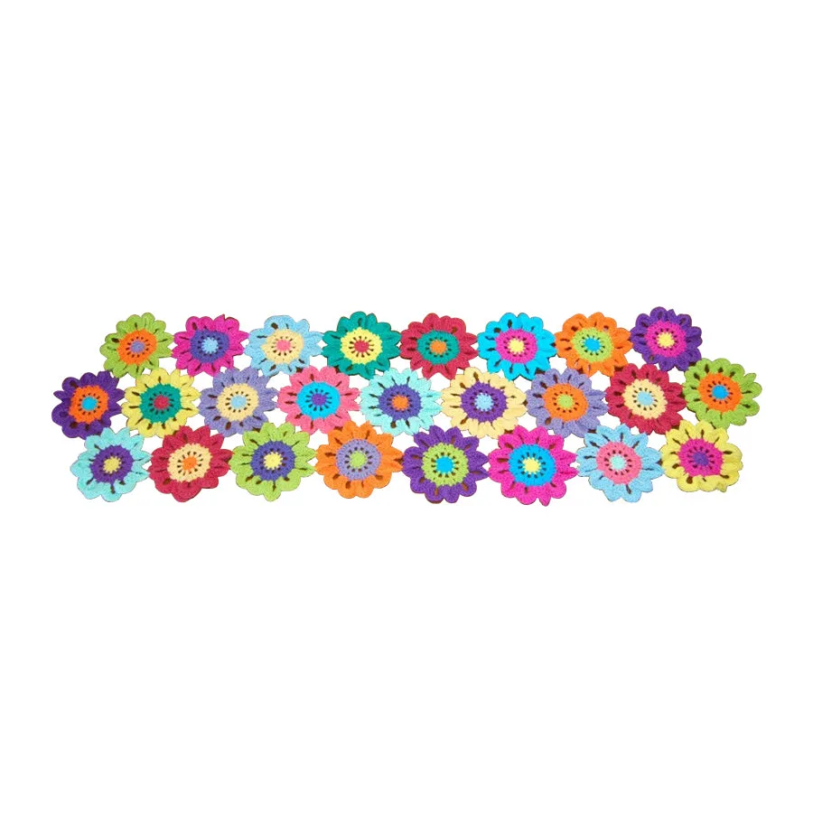 Colorful Crocheted Flower Table Runner