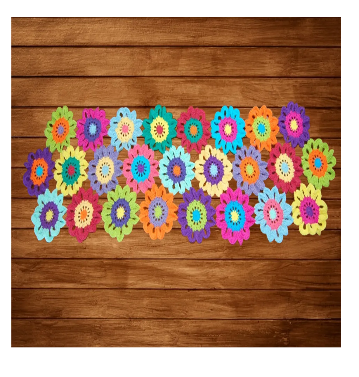 Colorful Crocheted Flower Table Runner