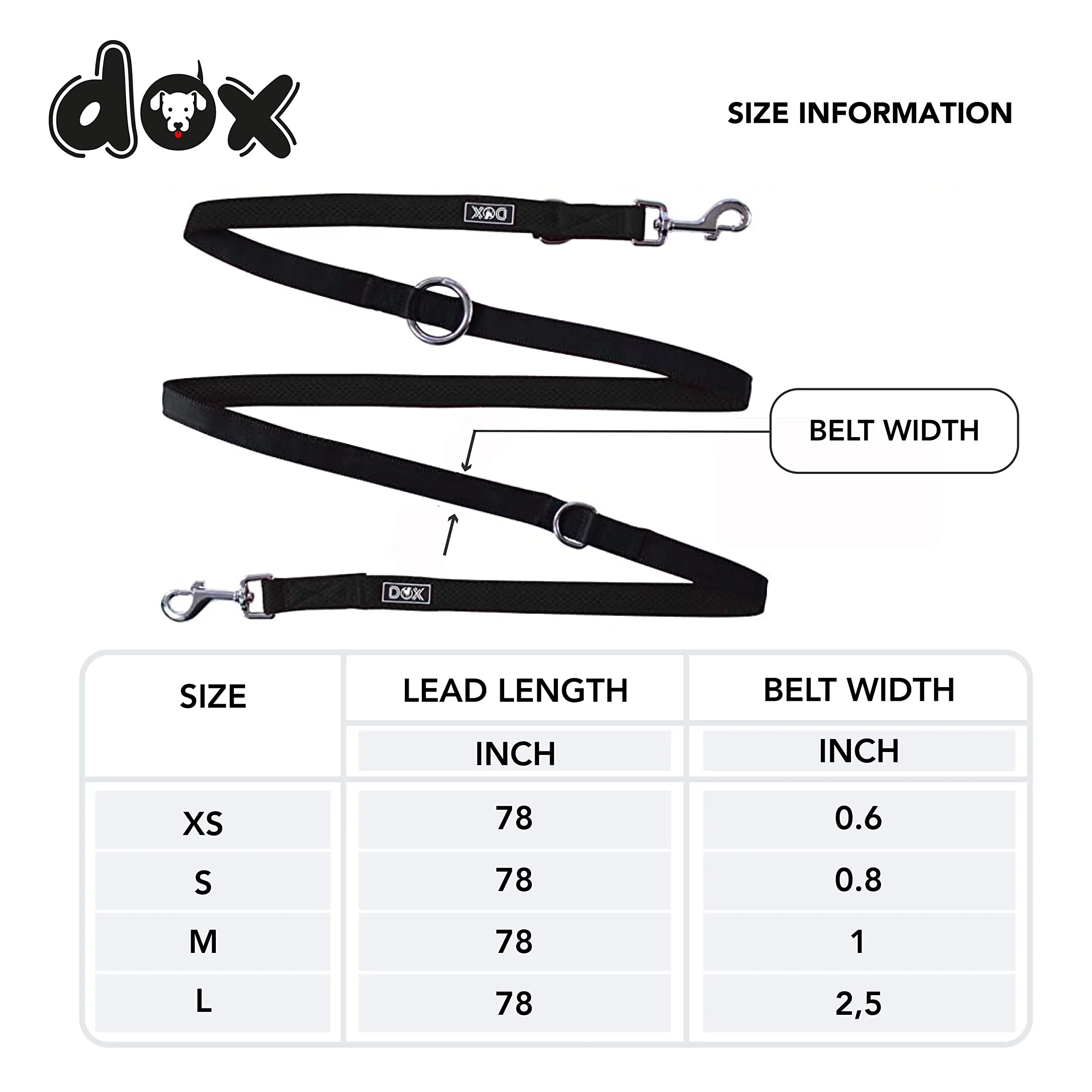 DDOXX Dog Leash Air Mesh, Adjustable 3 Length, 6.6 ft | Many Colors & Sizes | for Small