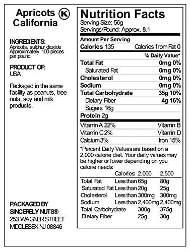 Dried Jumbo California Apricots,  Dehydrated Sweet Gourmet Snacking Food Kosher and Gluten Free