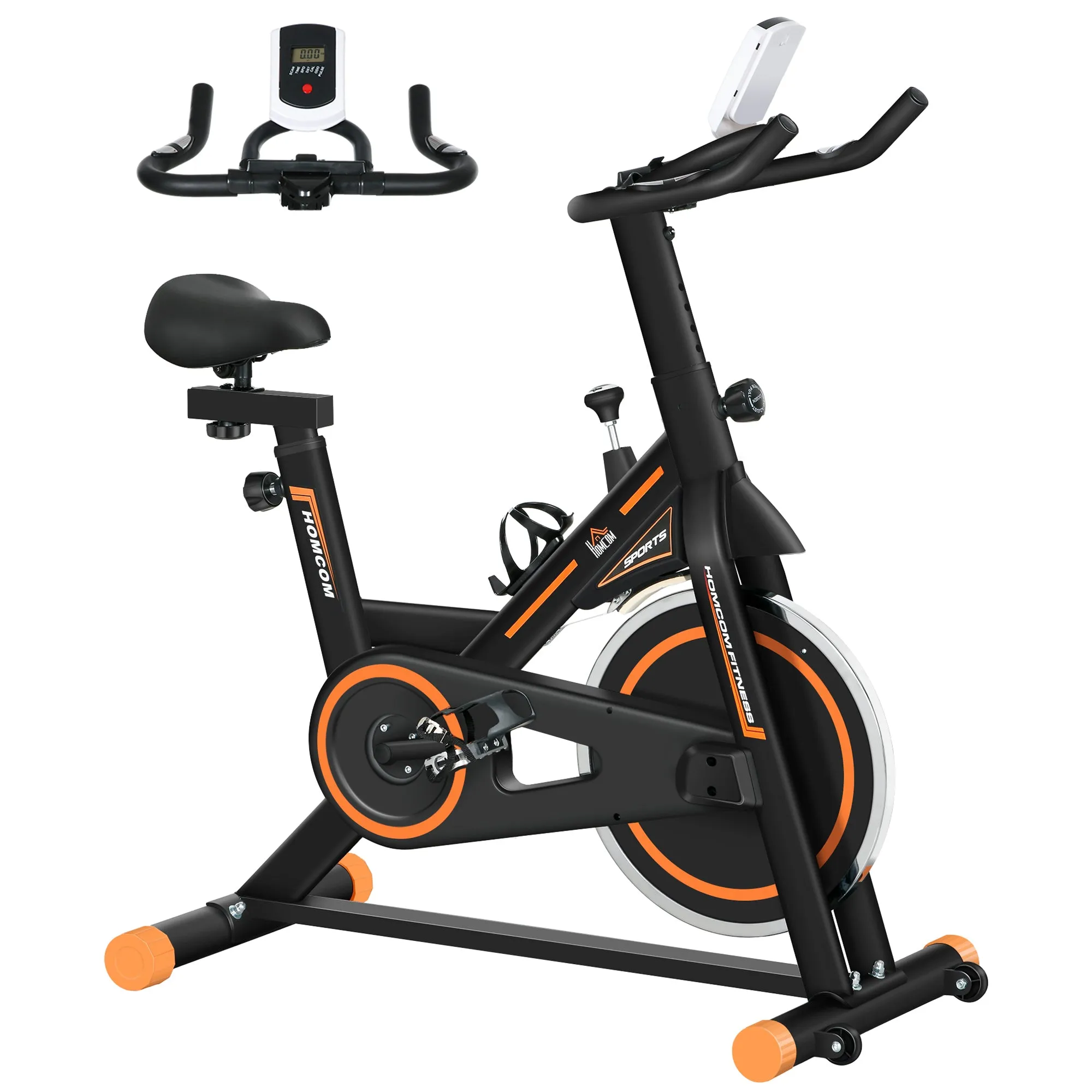 Exercise Bike Indoor Cycling w/ LCD Display, Heart Rate Sensor, Orange