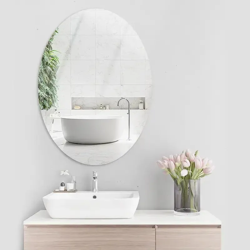 GAKSON Oval Shape Adhesive Mirror Sticker for Wall on Tiles Bathroom Bedroom Living Basin Mirror Bathroom Wall Mirror Stickers Plastic Wall Mirror 20 * 30 (1, 30X20)