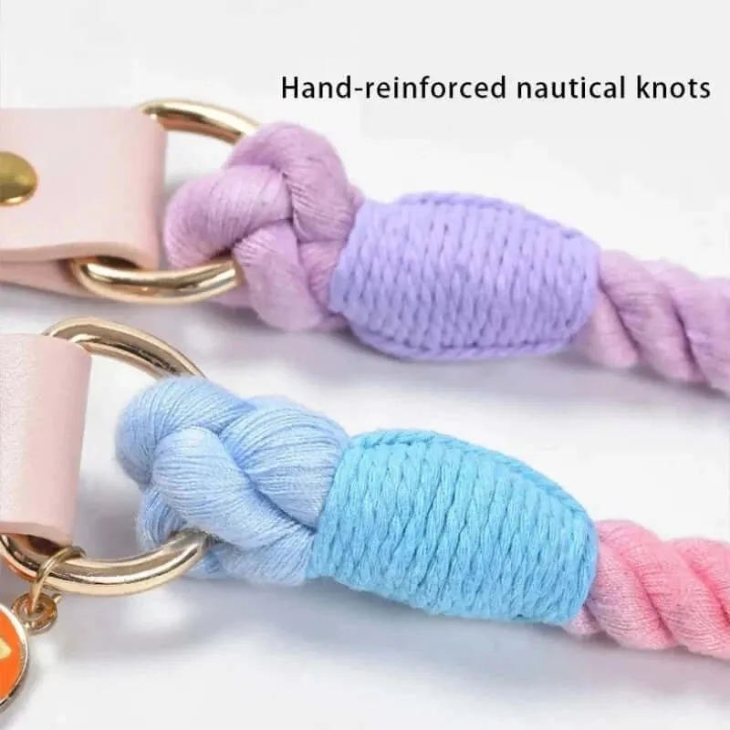 Handmade Braided Cotton Pet Traction Rope Collar Set