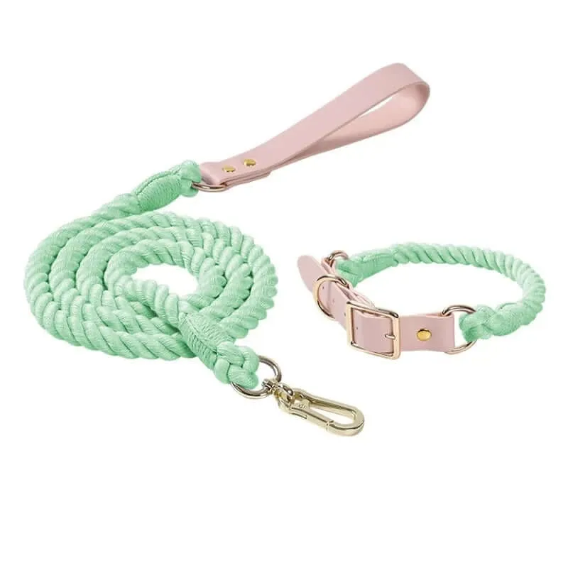 Handmade Braided Cotton Pet Traction Rope Collar Set