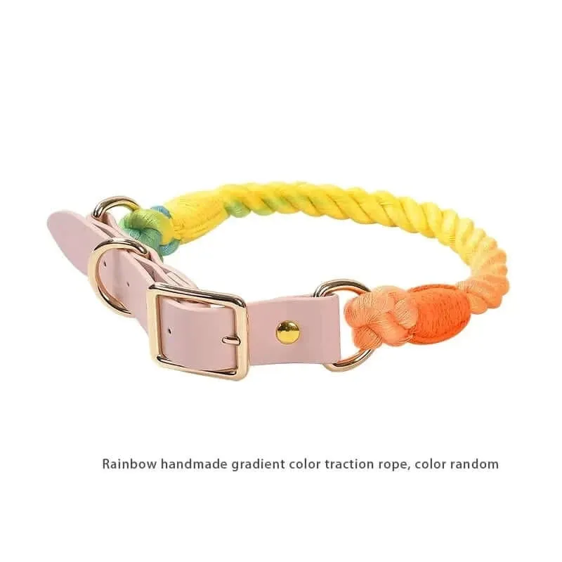 Handmade Braided Cotton Pet Traction Rope Collar Set