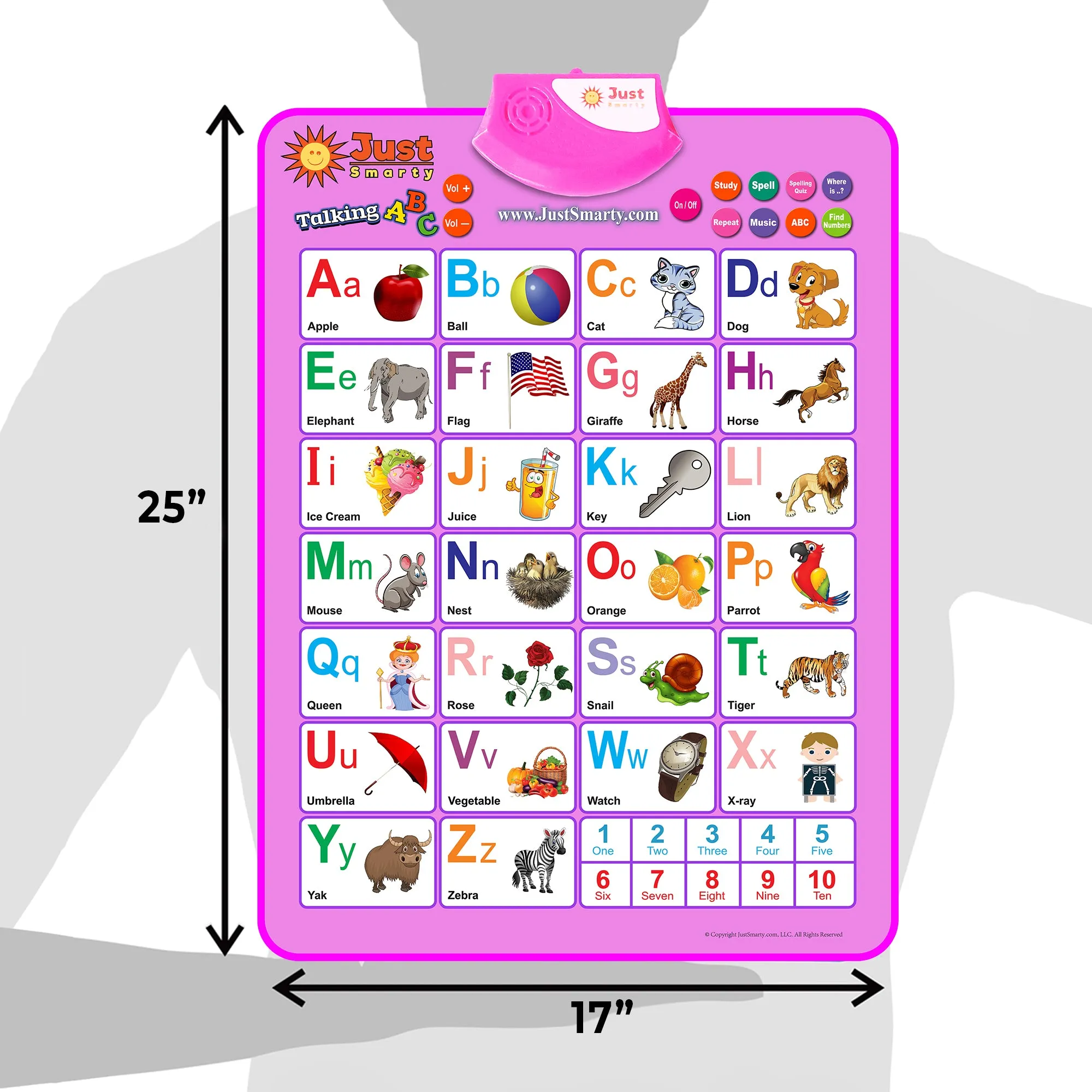 Just Smarty Interactive ABCs and 123s Learning Poster, Pink