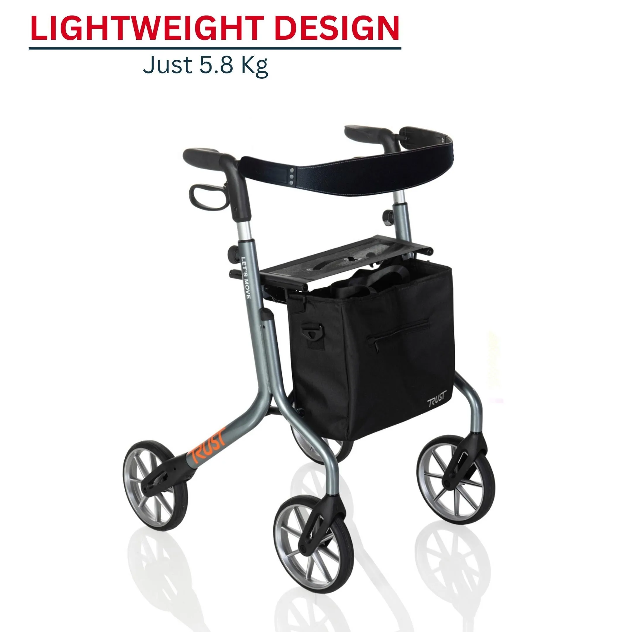 Let's Move Lightweight Rollator Mobility Wheelie Walker - Trust Care