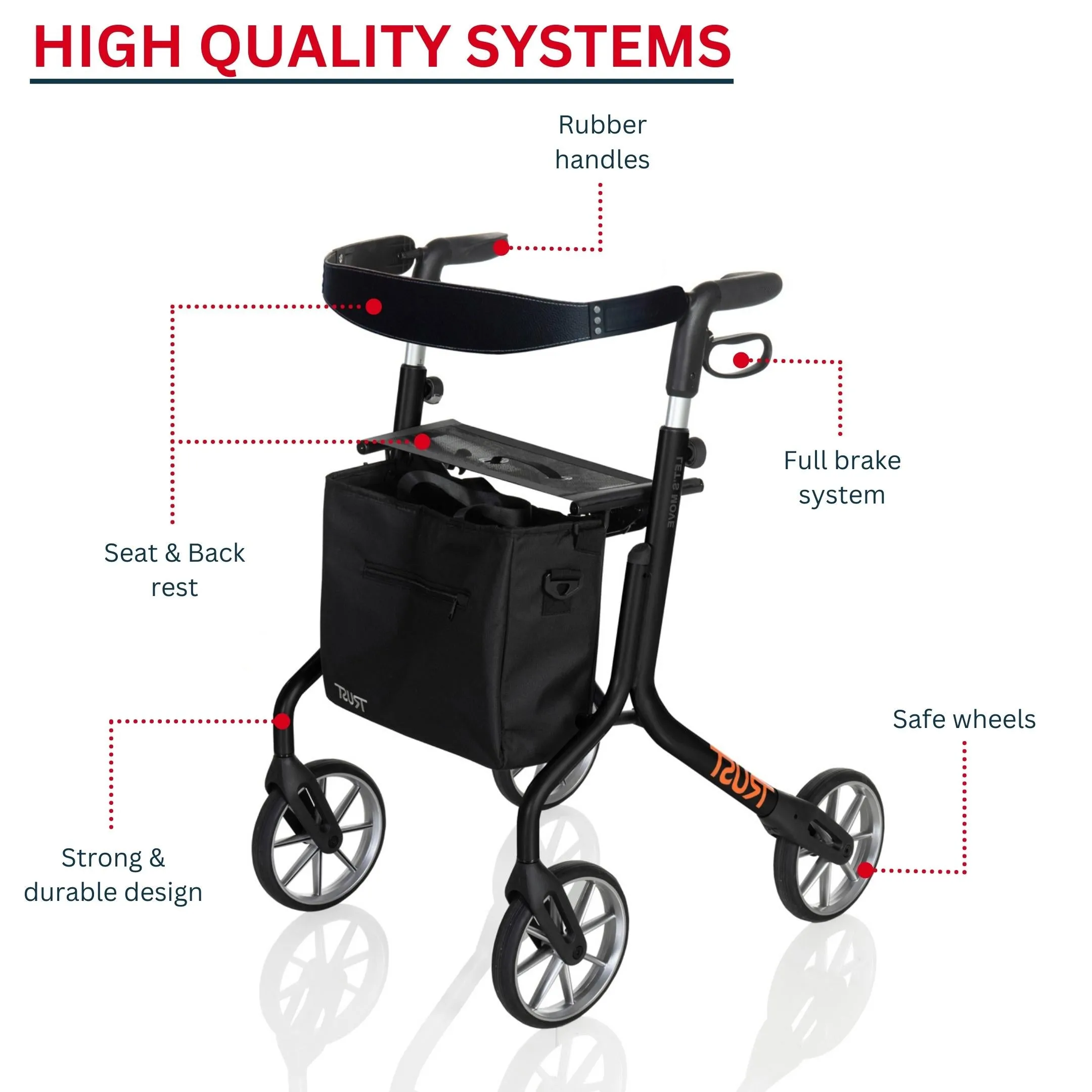 Let's Move Lightweight Rollator Mobility Wheelie Walker - Trust Care