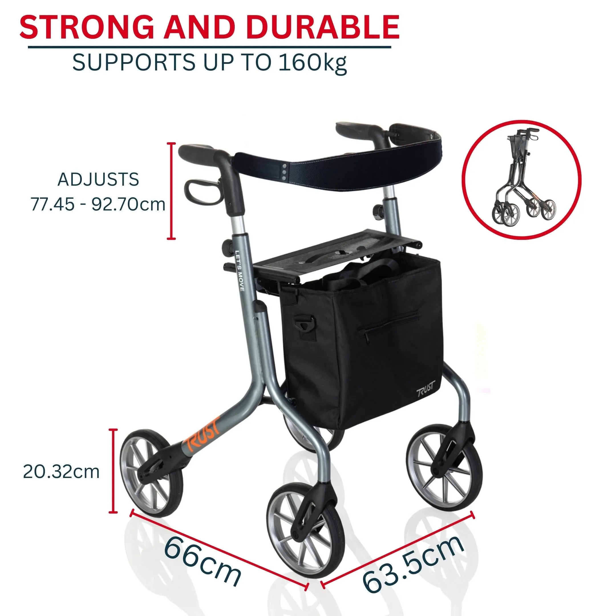 Let's Move Lightweight Rollator Mobility Wheelie Walker - Trust Care