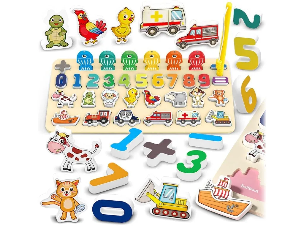 Numbers, Animals and Vehicles Interactive Board with Magnetic Fishing - 013