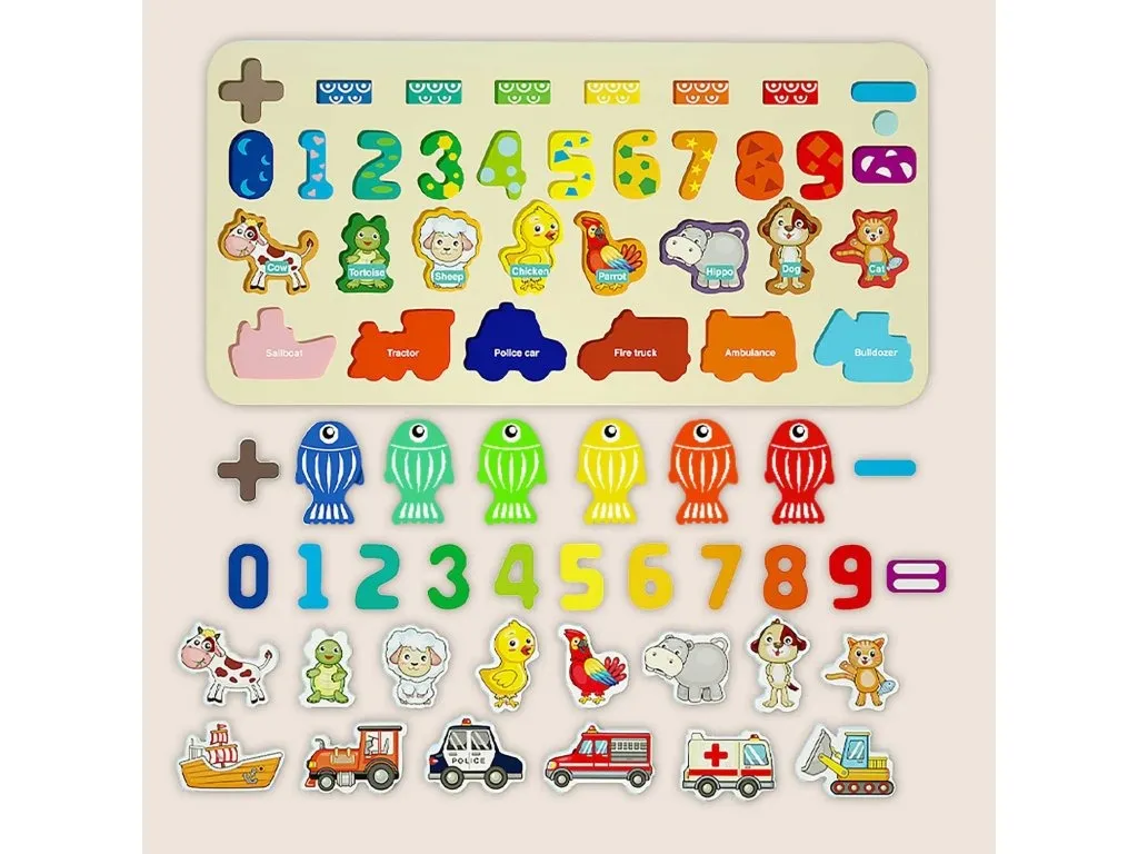 Numbers, Animals and Vehicles Interactive Board with Magnetic Fishing - 013